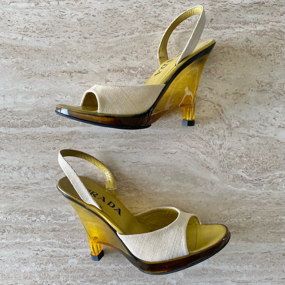 Vintage Prada Slingback Lucite Wedge Sandals Heels - Picture 3 of 11